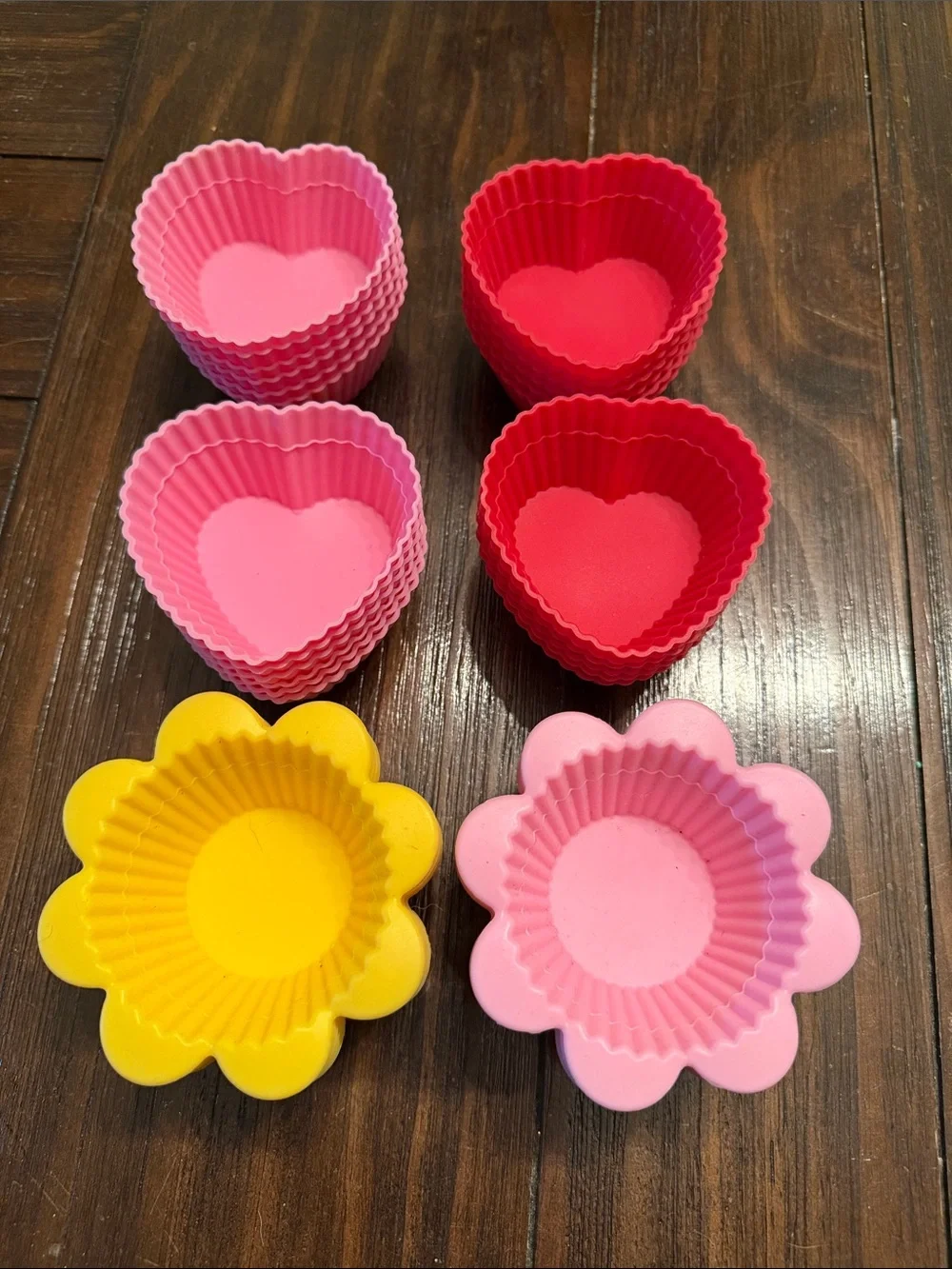 36 Silicone Heart & Flower Baking Cups - Pink, Red, Yellow - Unbranded